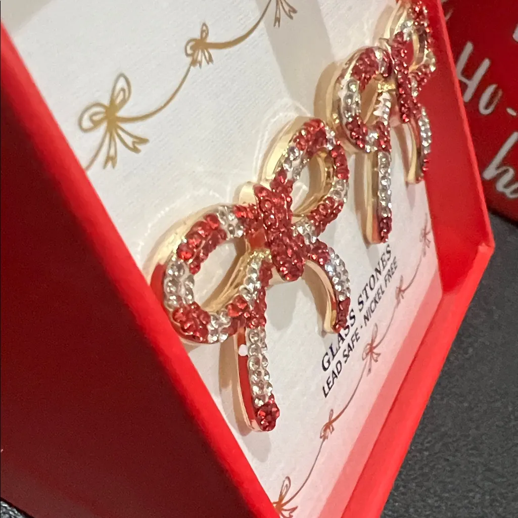 Piper K | Festive Ribbon Earrings Red - Image 5