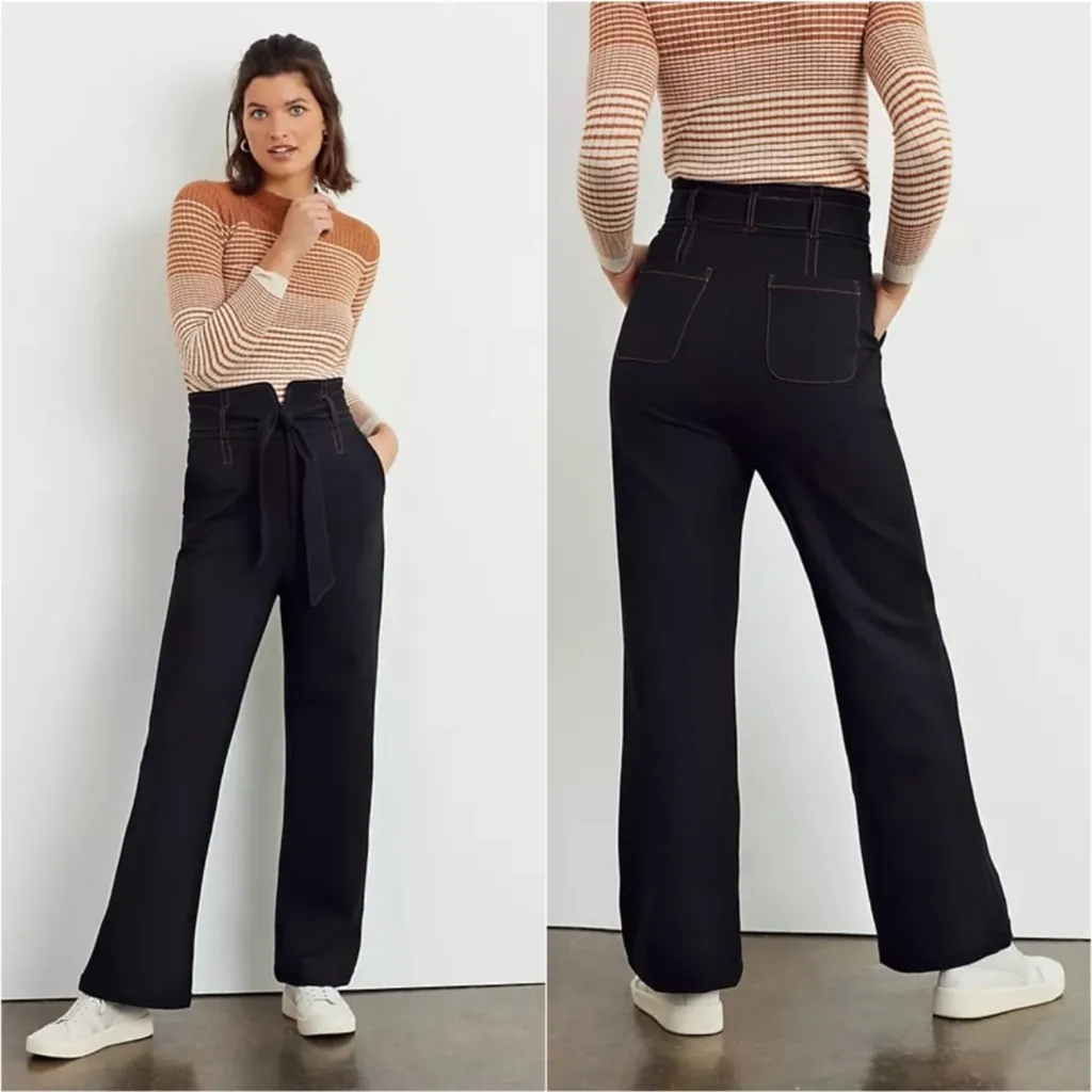 ANTHROPOLOGIE MAEVE Irina Relaxed Ponte Black
Wide‎ Leg Belted Pants Size 6 - Image 2