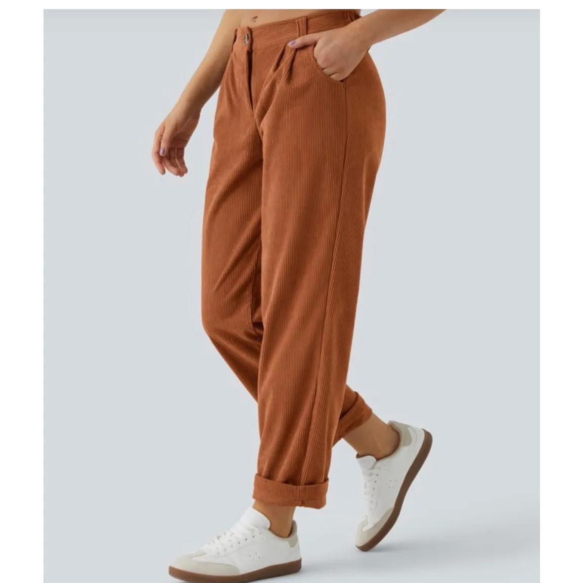 Halara Women's High Rise Button Corduroy Casual Pants Light Brown XL NWT - Image 2