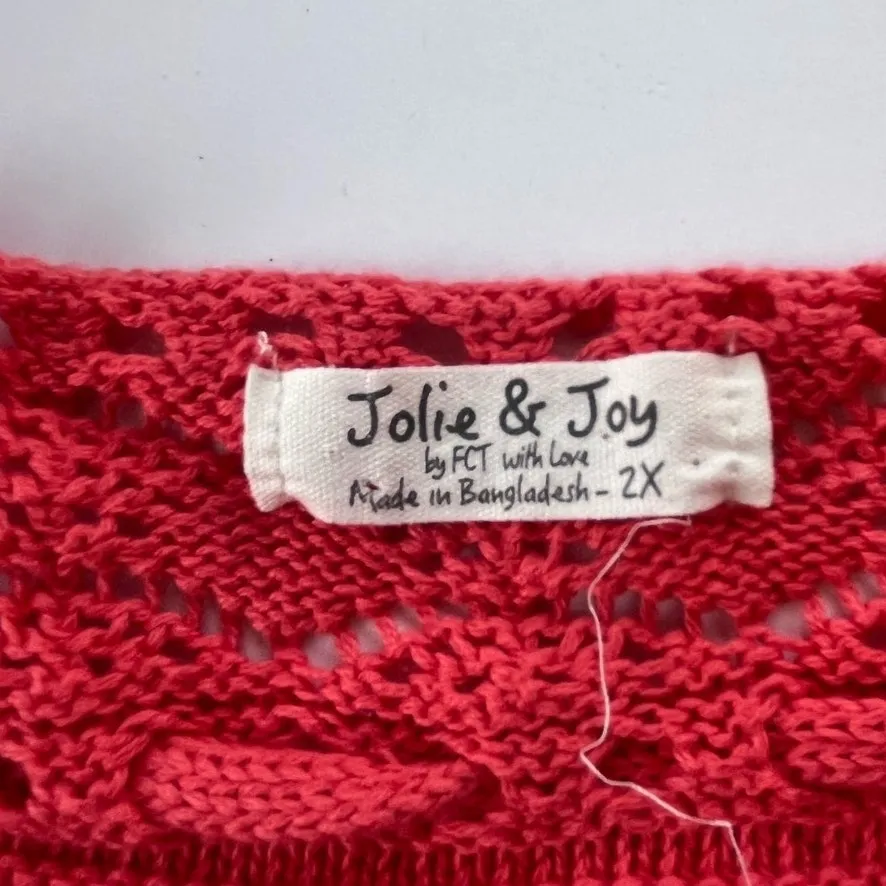 Y2K Jolie & Joy Knit Crochet Crop Womens Tank Top Sz 2X Coral Coquette Festival Orange - Image 11