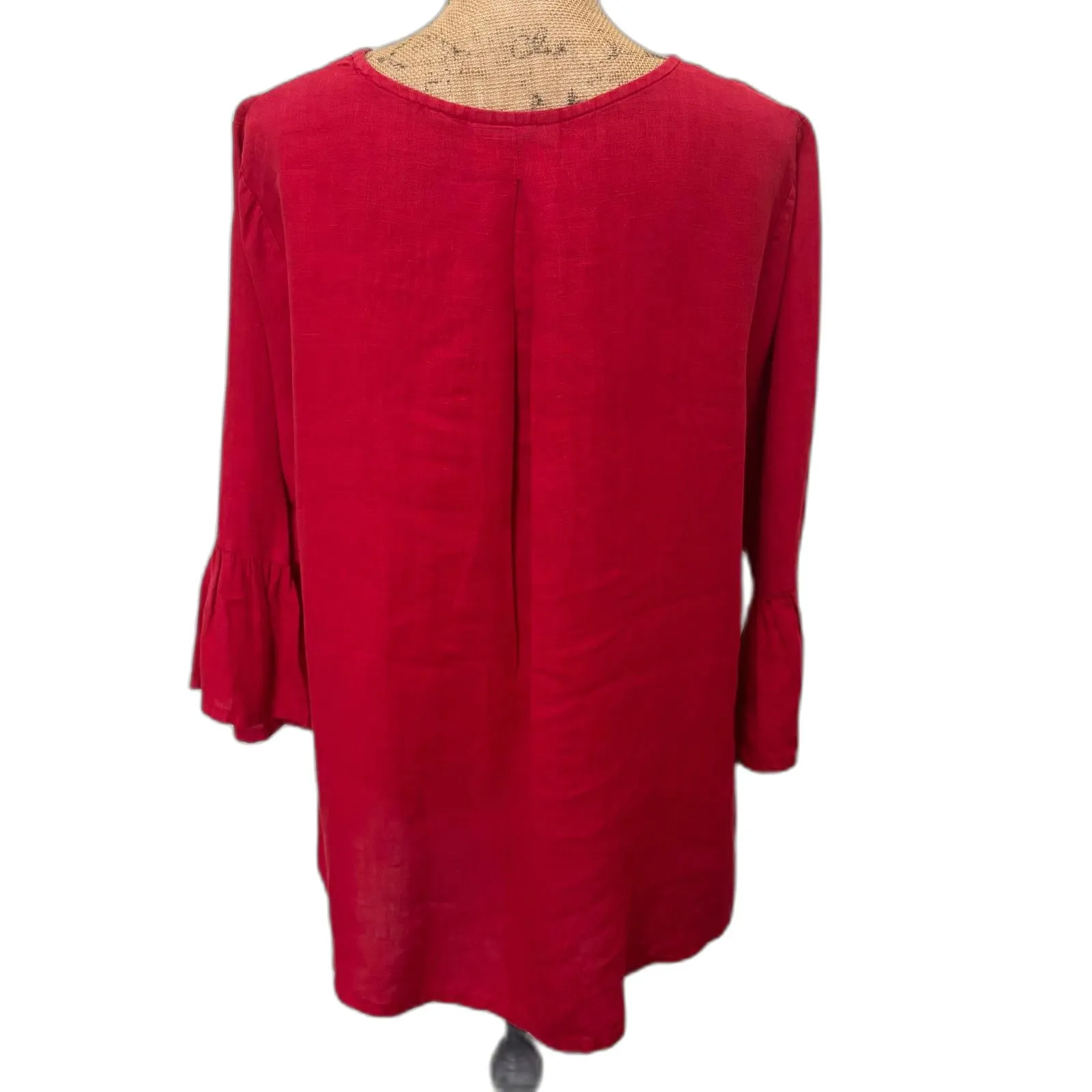 Bryn Walker Fran Top High Low‎ Red 100% Linen Lagenlook Made in USA Size Medium - Image 3