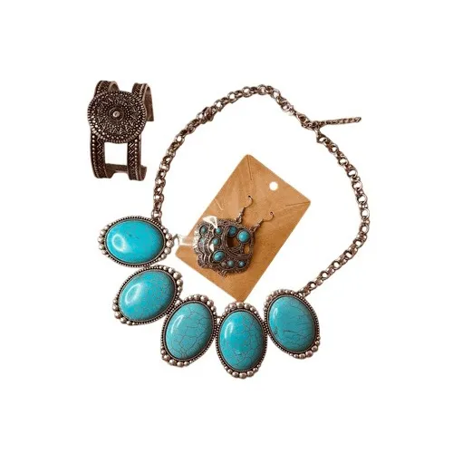 New Fashion Jewelry Set‎ Southwest Faux Turquoise Statement Necklace Matching Blue - Image 15