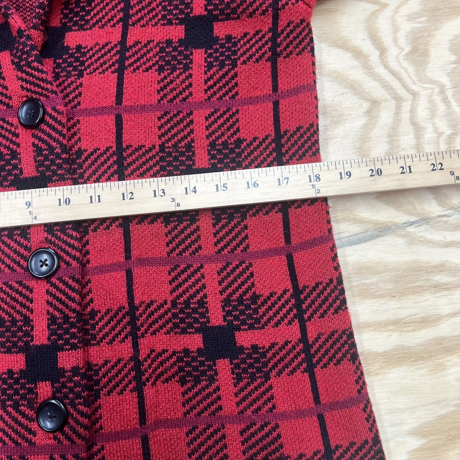 CHRISTOPHER & BANKS Knit Sweater Blazer Red Black Plaid Sz Medium Career Mature - Image 9