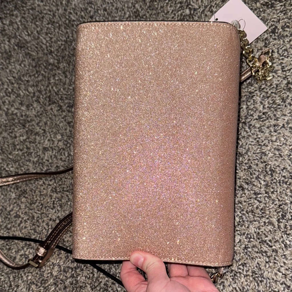 Kate Spade NWT Rose Gold Glitter Tinsel Envelope Flap Crossbody - Image 7