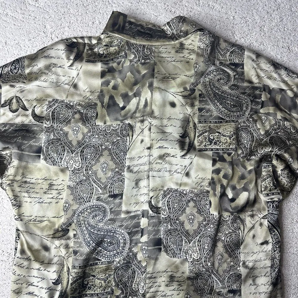 VTG Linda Allard‎ Ellen Tracy 100% Silk Paisley and Script Print Blouse Size 4 - Image 7