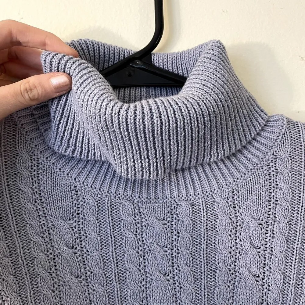 NWT Lord and Taylor cotton sweater blue knit turtleneck top padded shoulders - Image 6