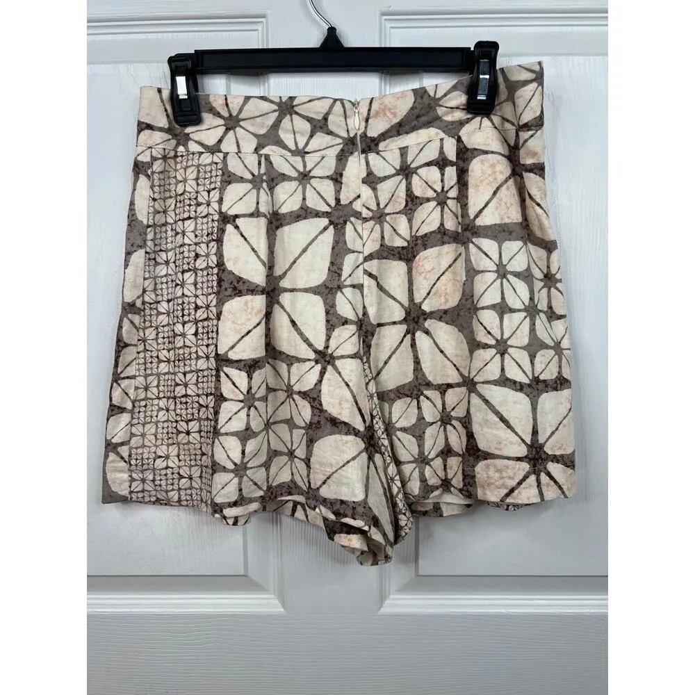 Karlie Shorts Womens Size Large Brown Beige High Waisted Pleated Batik Boho - Image 3