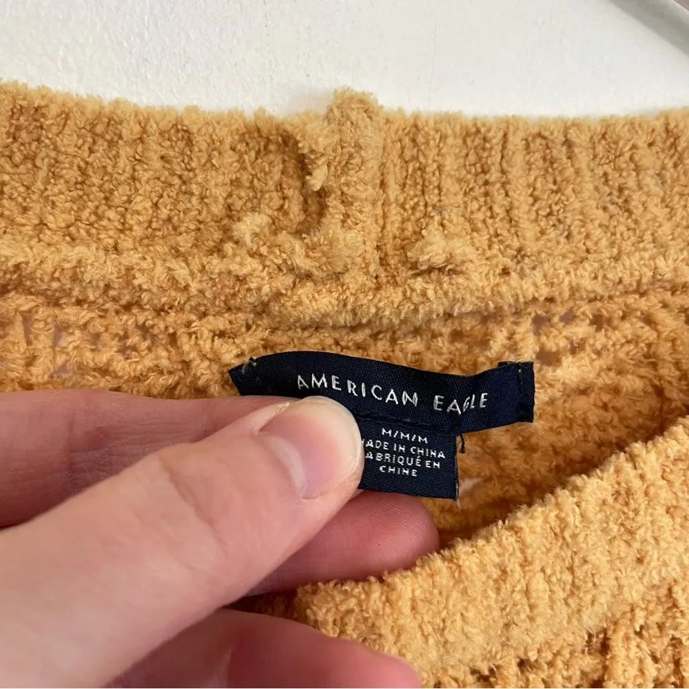 AMERICAN EAGLE Impossibly Soft Cable Knit Chenille Sweater Solid Mustard Yellow - Image 4