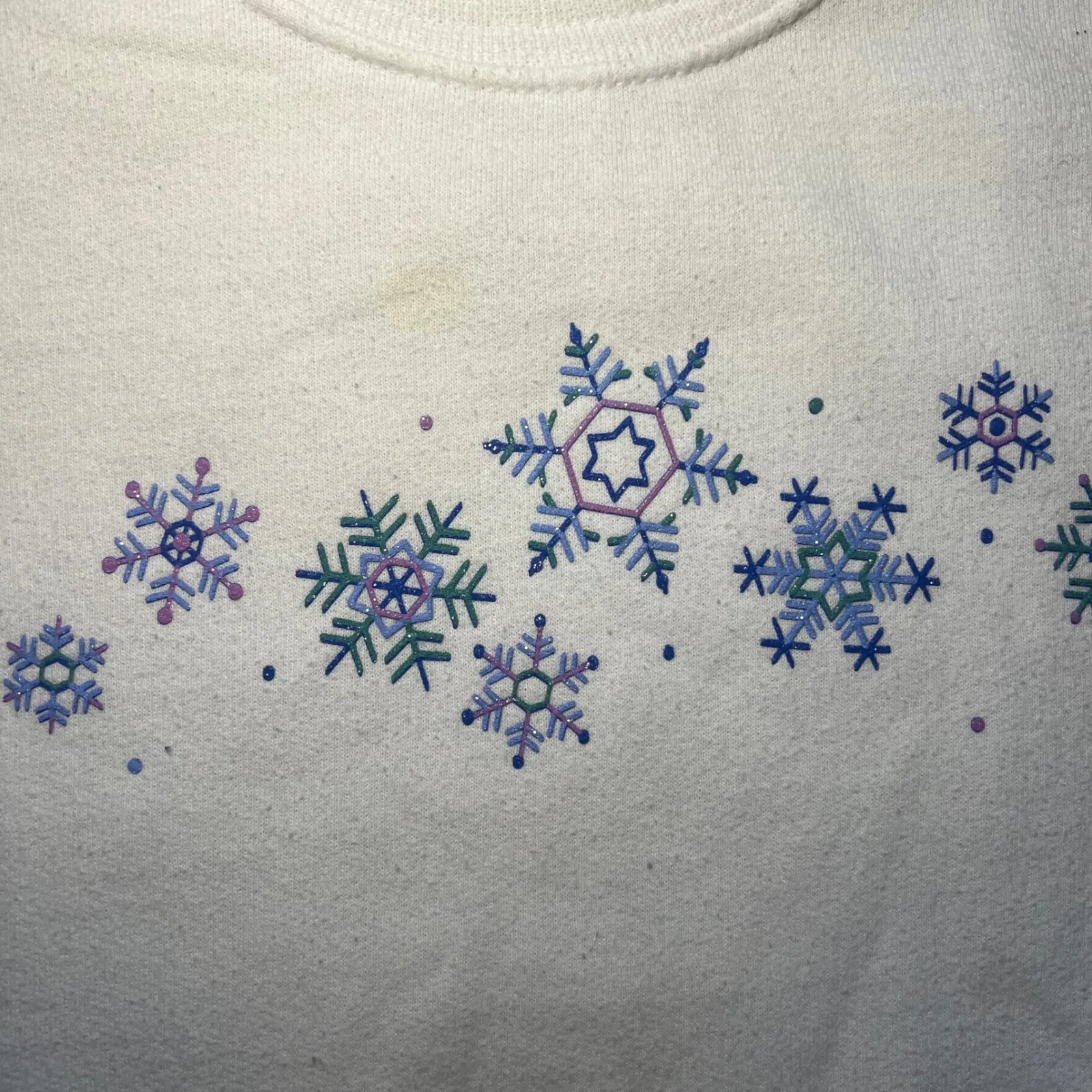 VTG 90s Morning Sun White Snowflake Crewneck Sweatshirt Women's Small grannycore Blue - Image 2