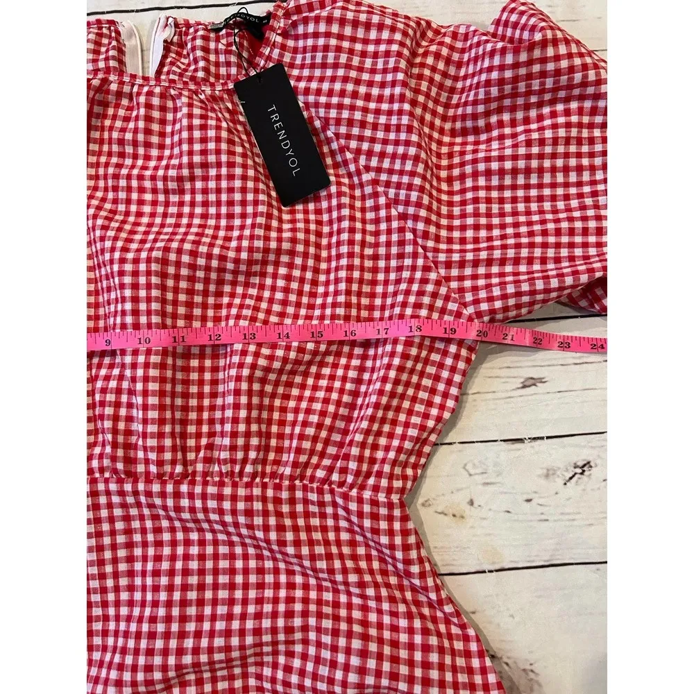 ASOS Trendoyl  Red White Gingham Preepy Dress Size Large - Image 8