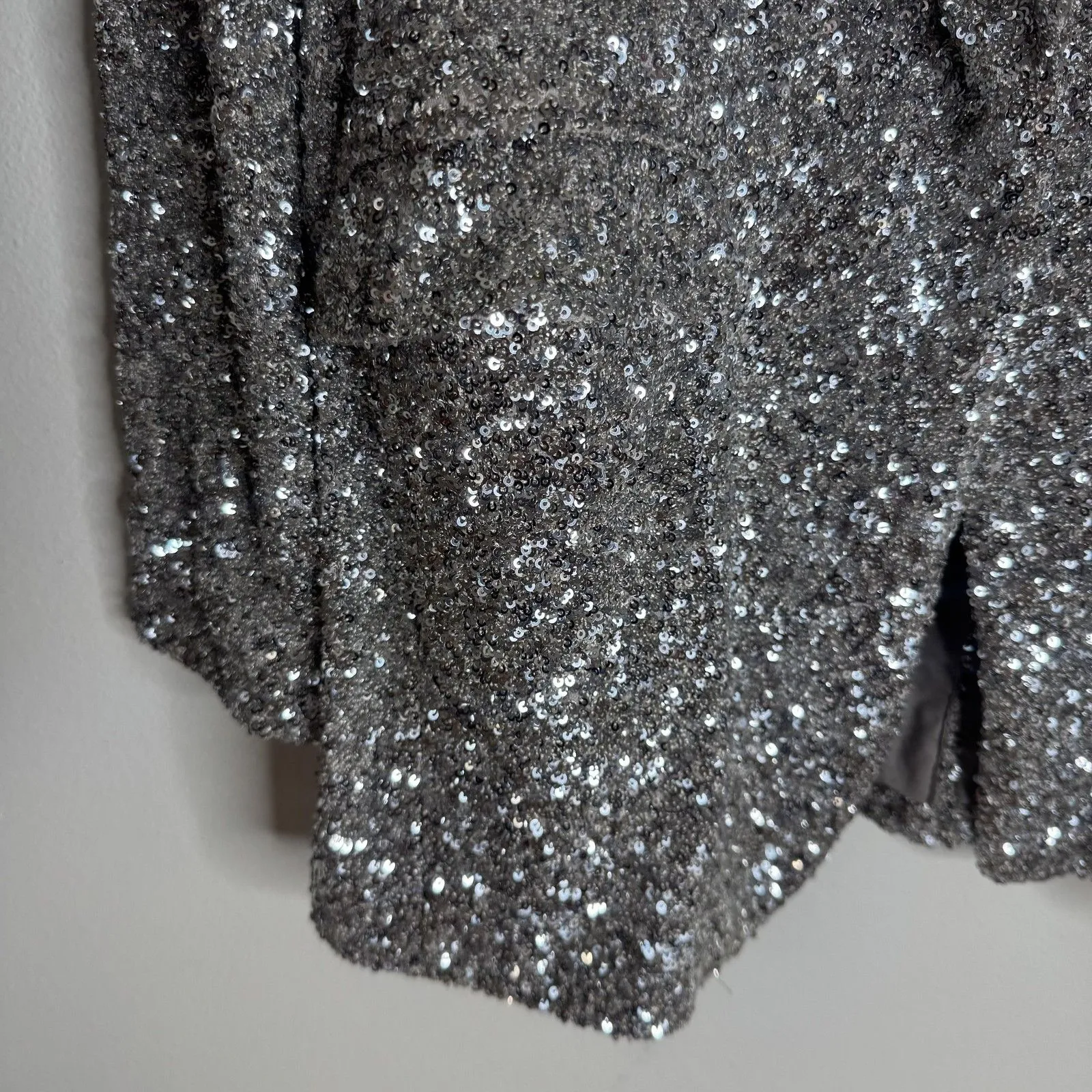EXPRESS  Blazer Womens Medium Silver Sequin Sparkle Jacket Party Evening Metallic - Image 4