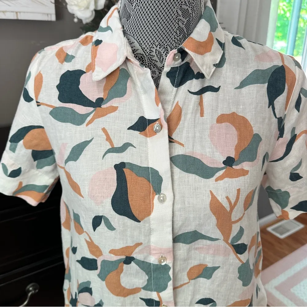 Rachel Zoe 100% Linen Shirt Dress – Abstract Floral XS - Image 4