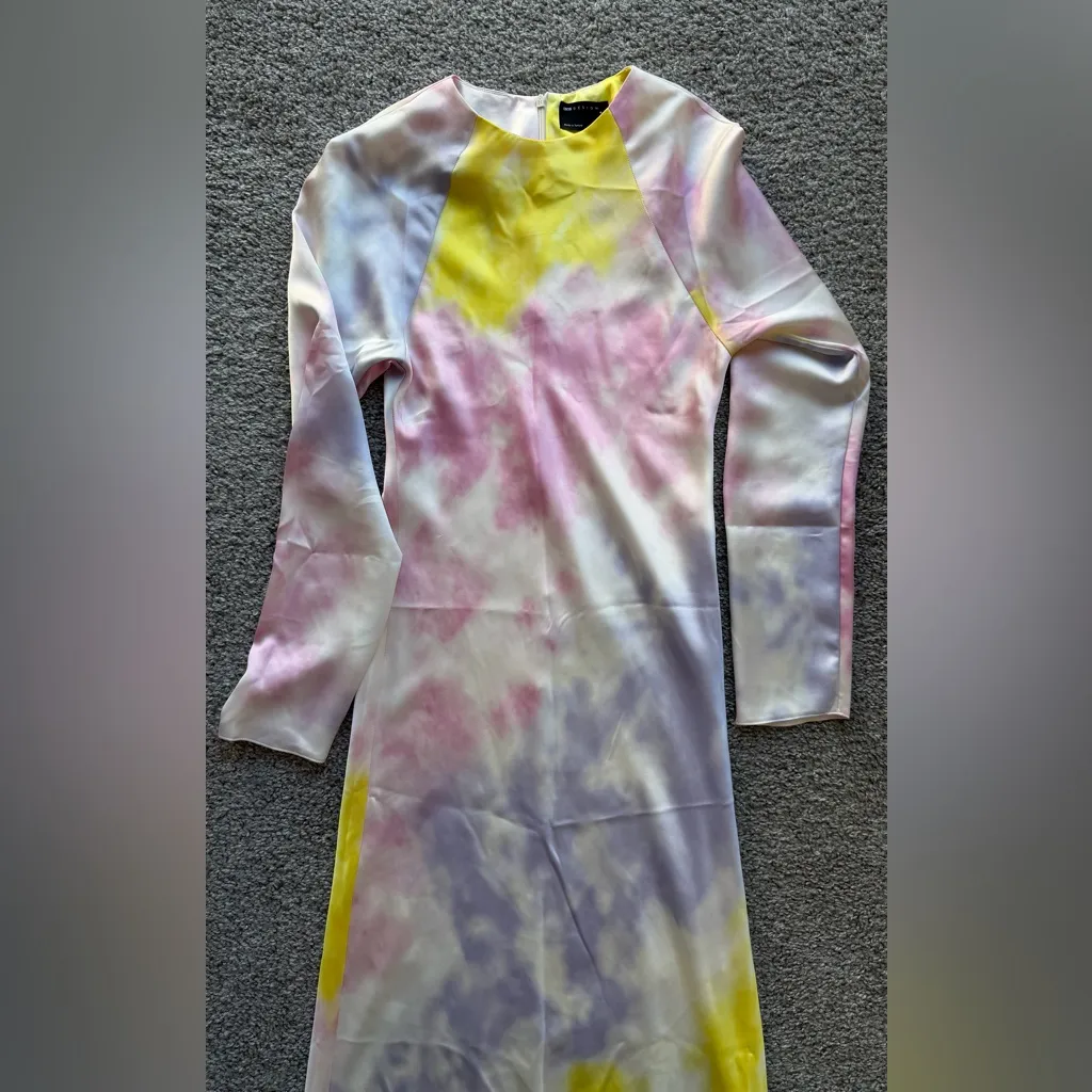 ASOS DESIGN satin biased maxi dress in marble print Yellow and Pink, size 4 - Image 3