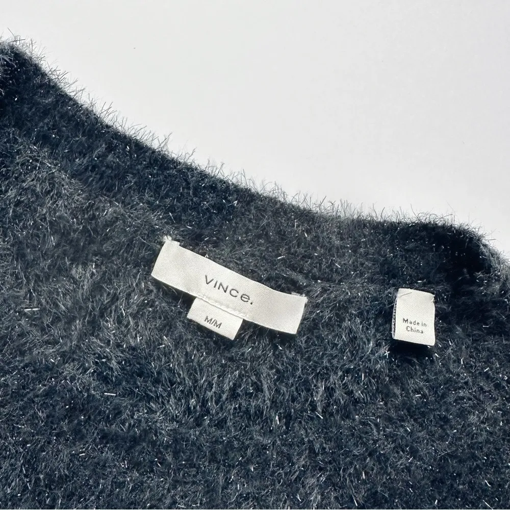 NEW Vince Metallic Lurex Soft Eyelash Pullover Obsidian Black Sweater - Image 9