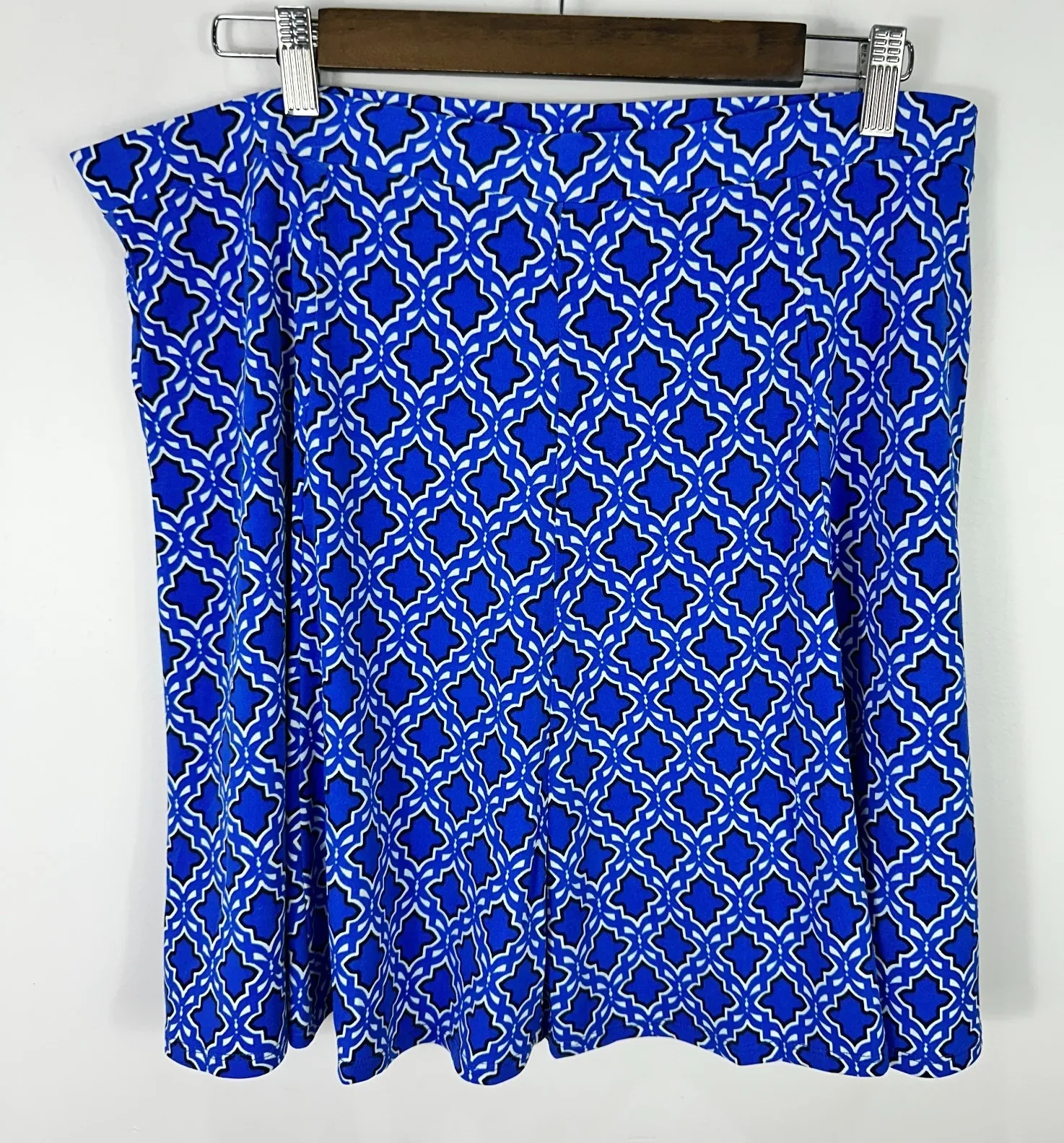 Susan Graver Pull On Skort Womens Large Blue Geometric Print Tennis Golf Resort - Image 1