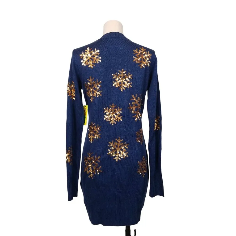 NWT Tipsy Elves Golden Snowflake Sweater Dress Sz Medium - Image 3