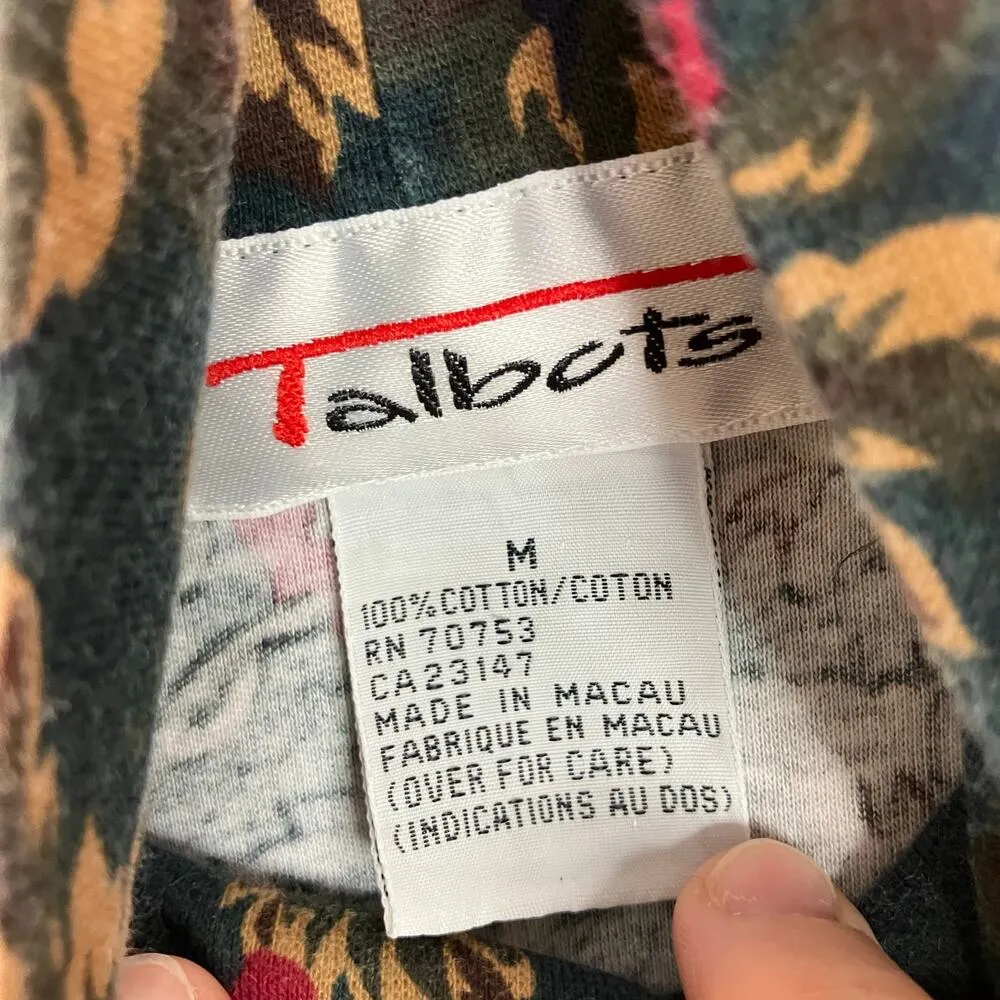 Talbots | Vintage Dark Floral Mock Neck 100% Cotton Long Sleeve Shirt Womens M - Image 3