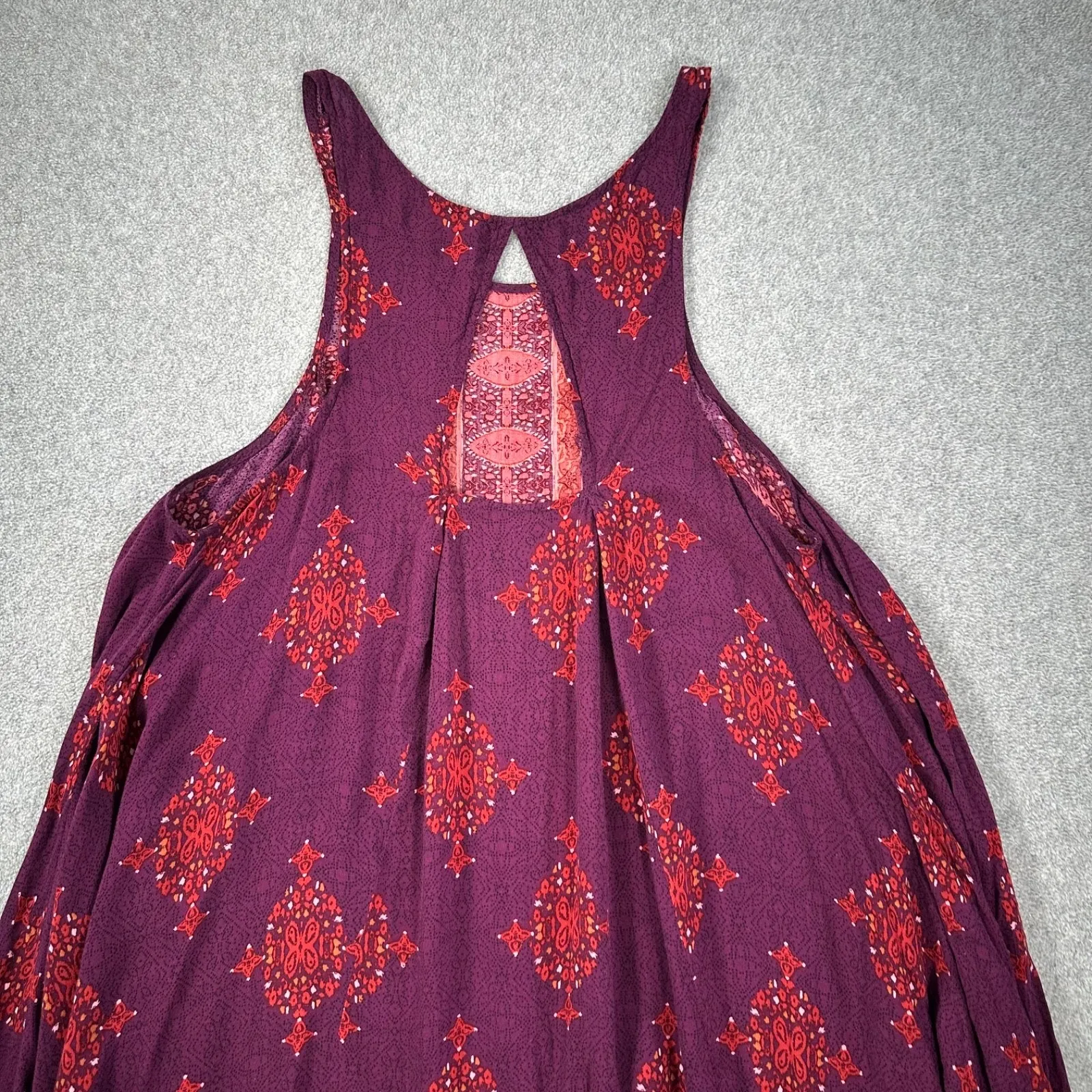 Free People Tunic Mini Slip Dress Women's X-Small Purple Burgundy Cutout Back - Image 7