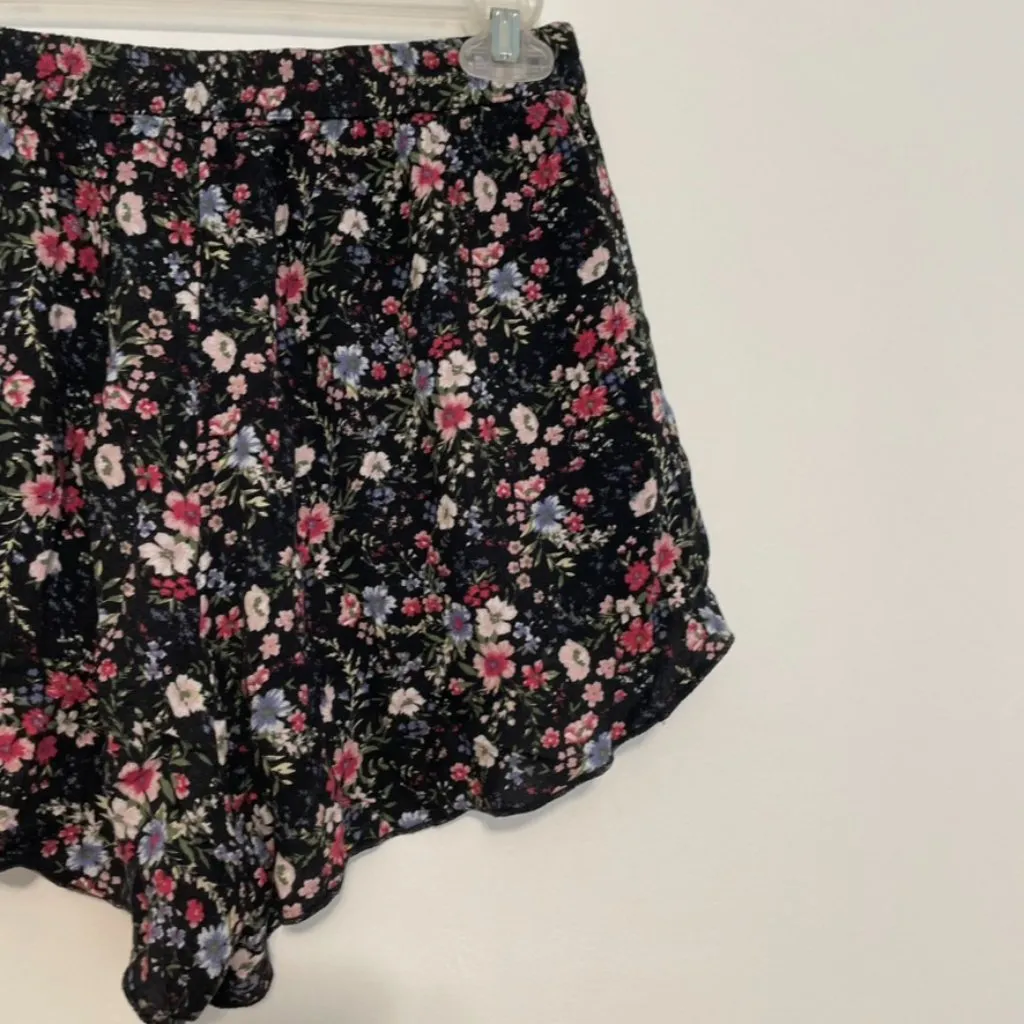 AMERICAN EAGLE AE Tulip Runner Shorts Black Pink Floral Pull On Drawstring Flowy - Image 16