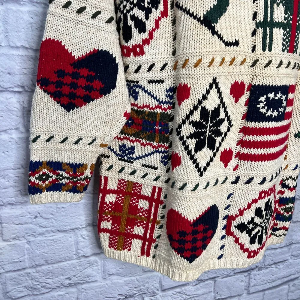 Jacque & Koko Patchwork Knit Sweater Size 18/20 XXL Ski Flag Winter Heart Womens - Image 4