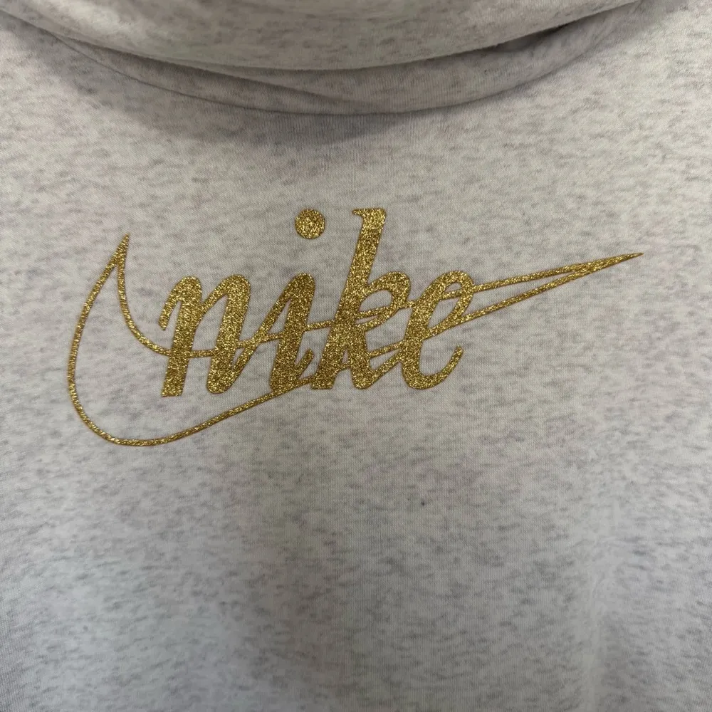 Nike Gray Funnel Neck Hoodie Hooded Sweatshirt with Gold Logo - Image 2