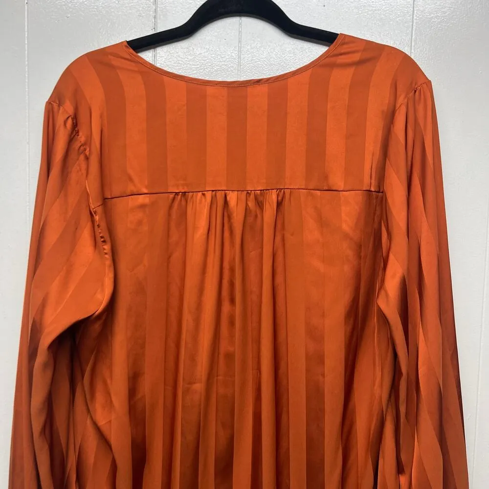 Lush Burnt Orange Striped V-Neck Women's Long Sleeve Top Size XXL Party Cocktail - Image 7