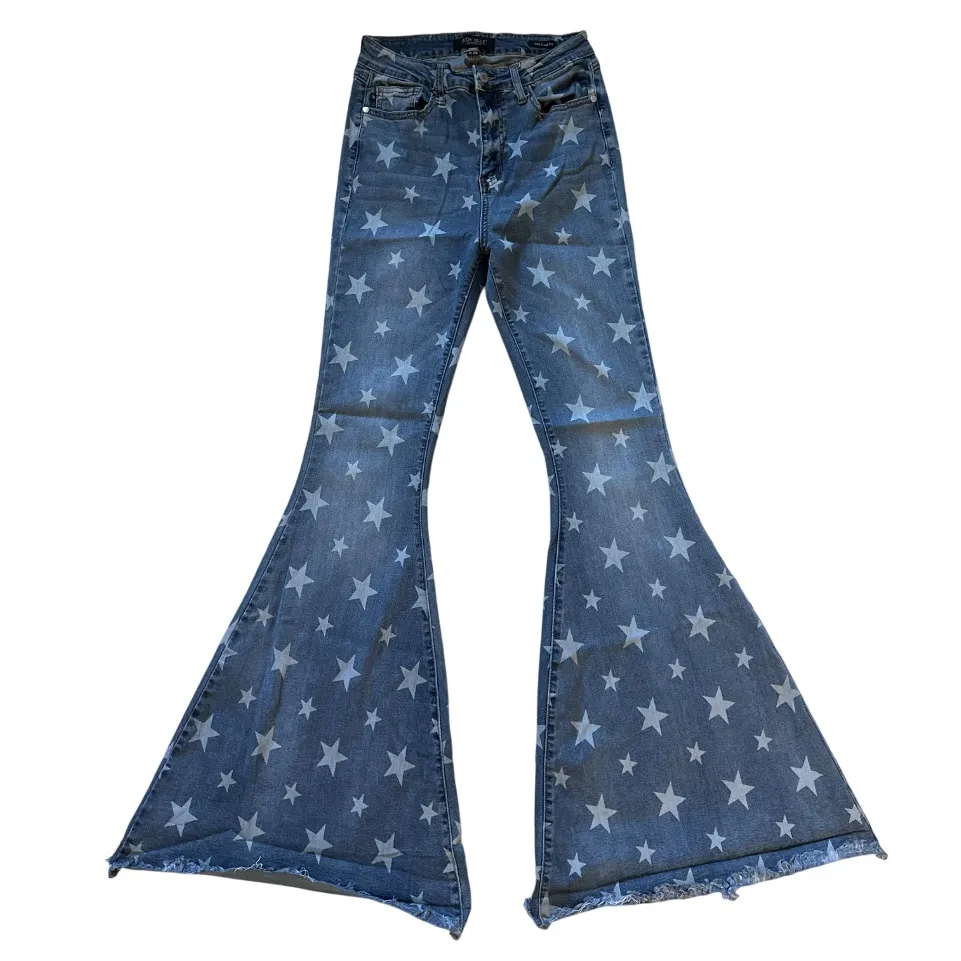 Judy Blue Spangled Super Flare Bell Bottom Jeans Sz 28 High Rise Star Print - Image 2
