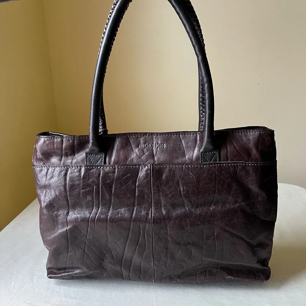 Vintage Hidesign Dark Brown Leather Tote Bag Structured Office Satchel Purse - Image 5