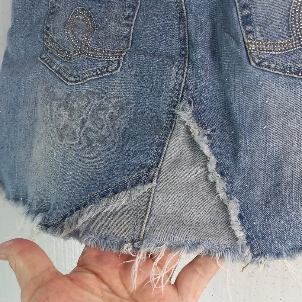 Metro M Cotton Light Wash Sparkle Denim Jeans Mini Skirt - Image 3