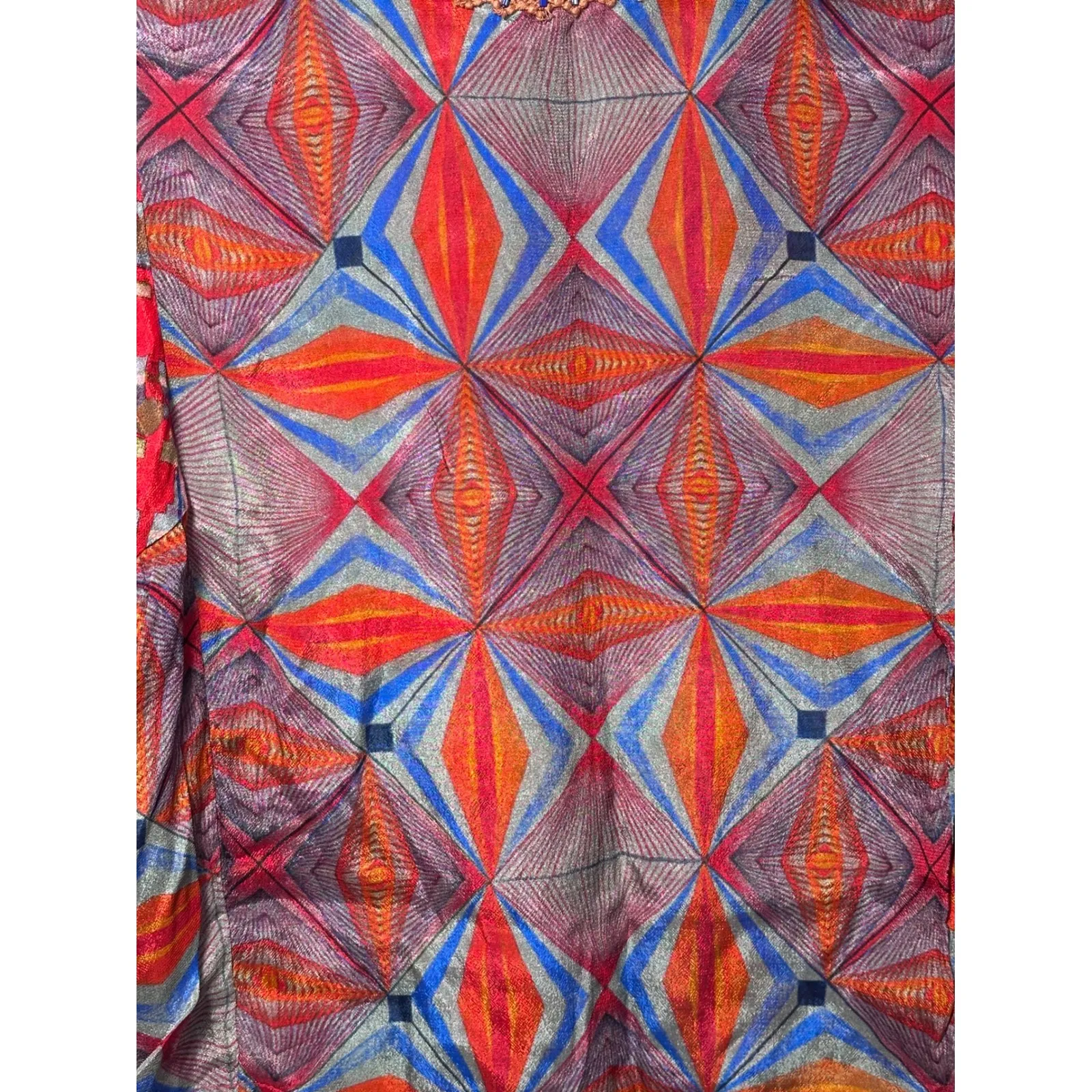 Bl^nk London Multicolor‎ Diamond Pattern Beaded Blouse Boho Bell Sleeve Small Red - Image 4