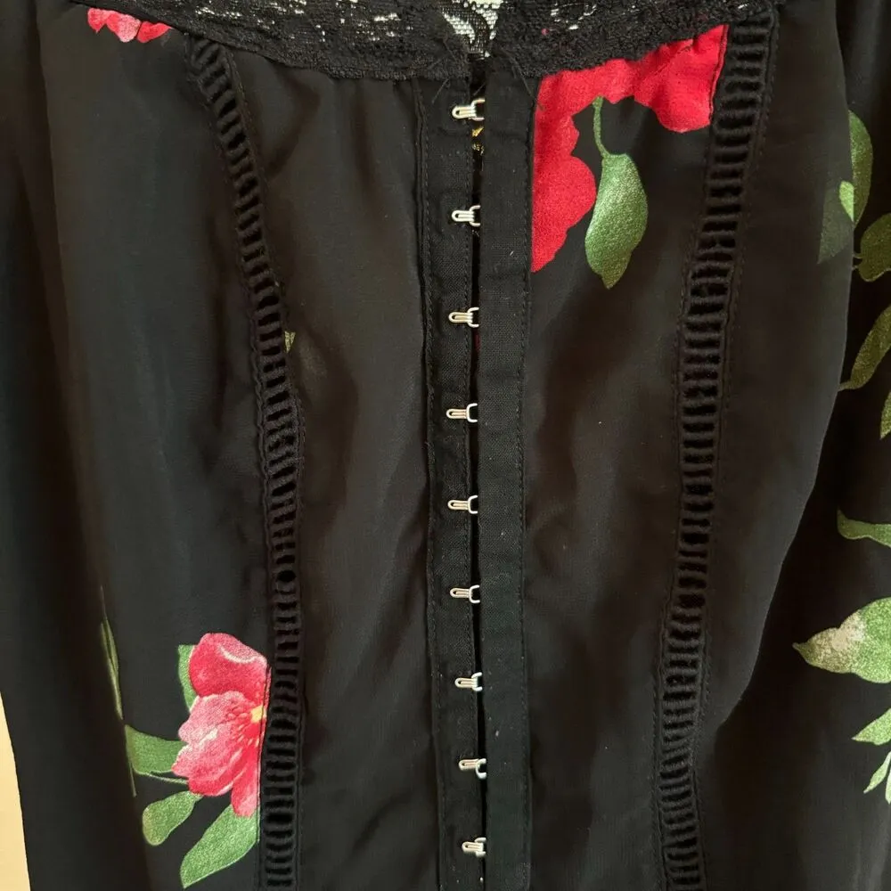 Disney Princess | Floral Rose Corset Long Sleeve Midi Chiffon Dress Size XS - Image 5