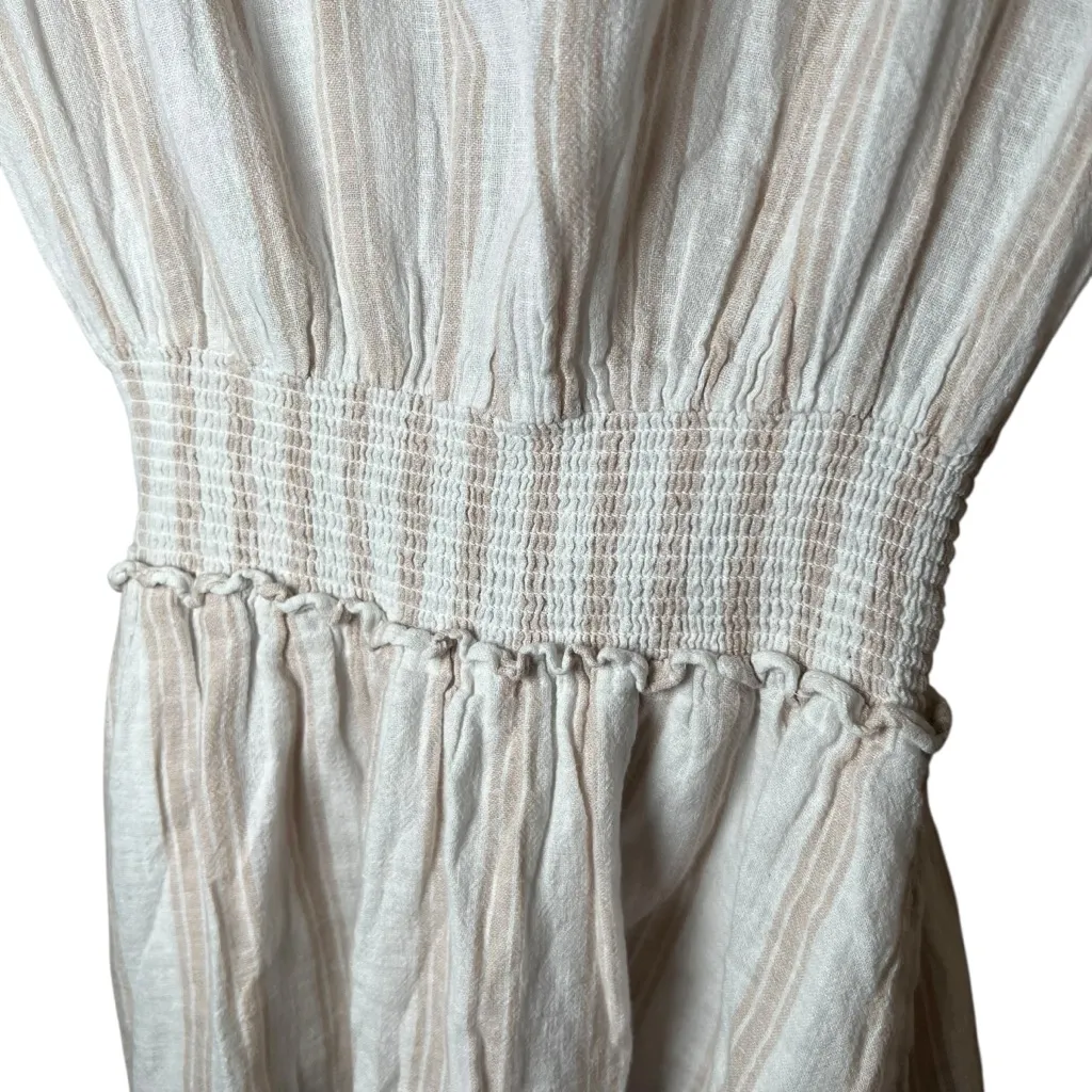 RAILS Angelina Mini Dress Latte Stripe Smocked Sz Small Linen Blend Tiered Boho - Image 15