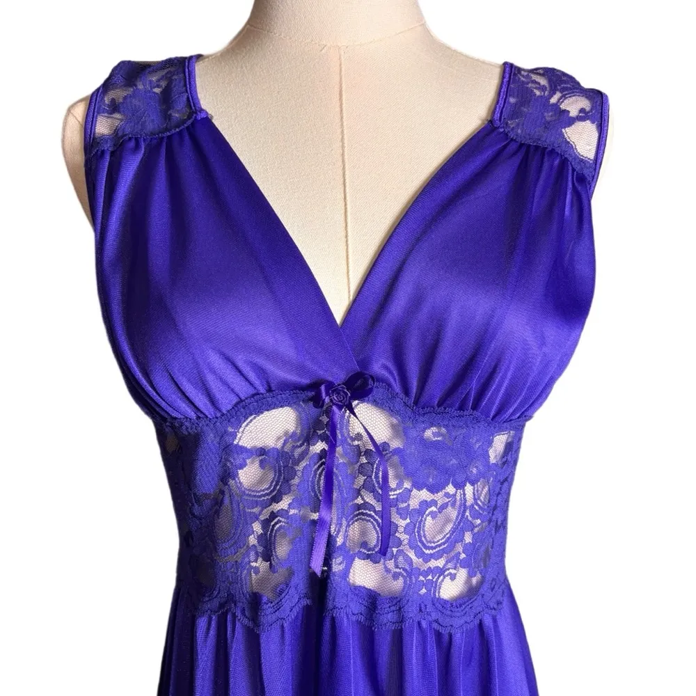 Vintage 90s Purple Nightgown With Sheer Lace Bodice size Medium Fairy Whimsigoth - Image 2