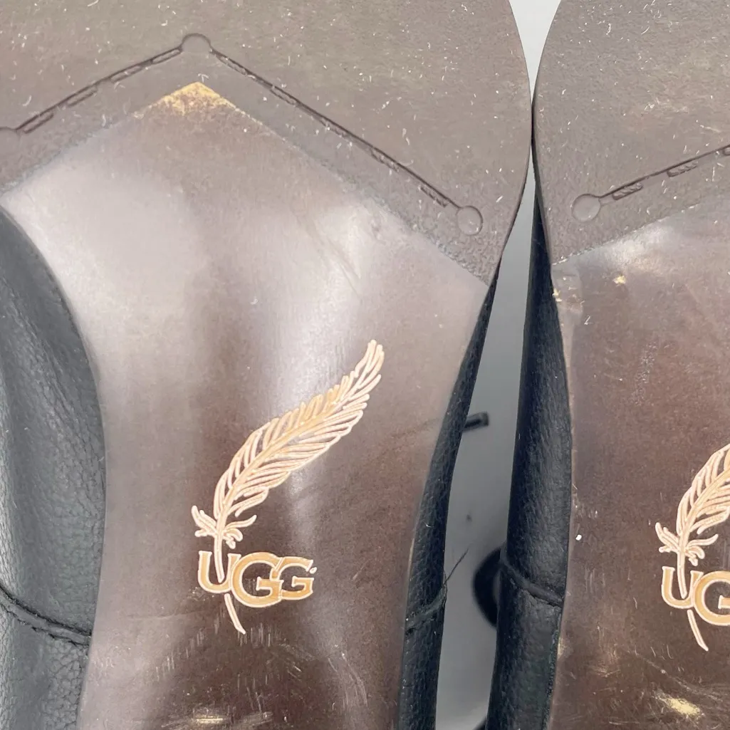 UGG Mackie Lace Up Ankle Boot Size 8.5 Block Heel Vintage Style Black Leather - Image 8