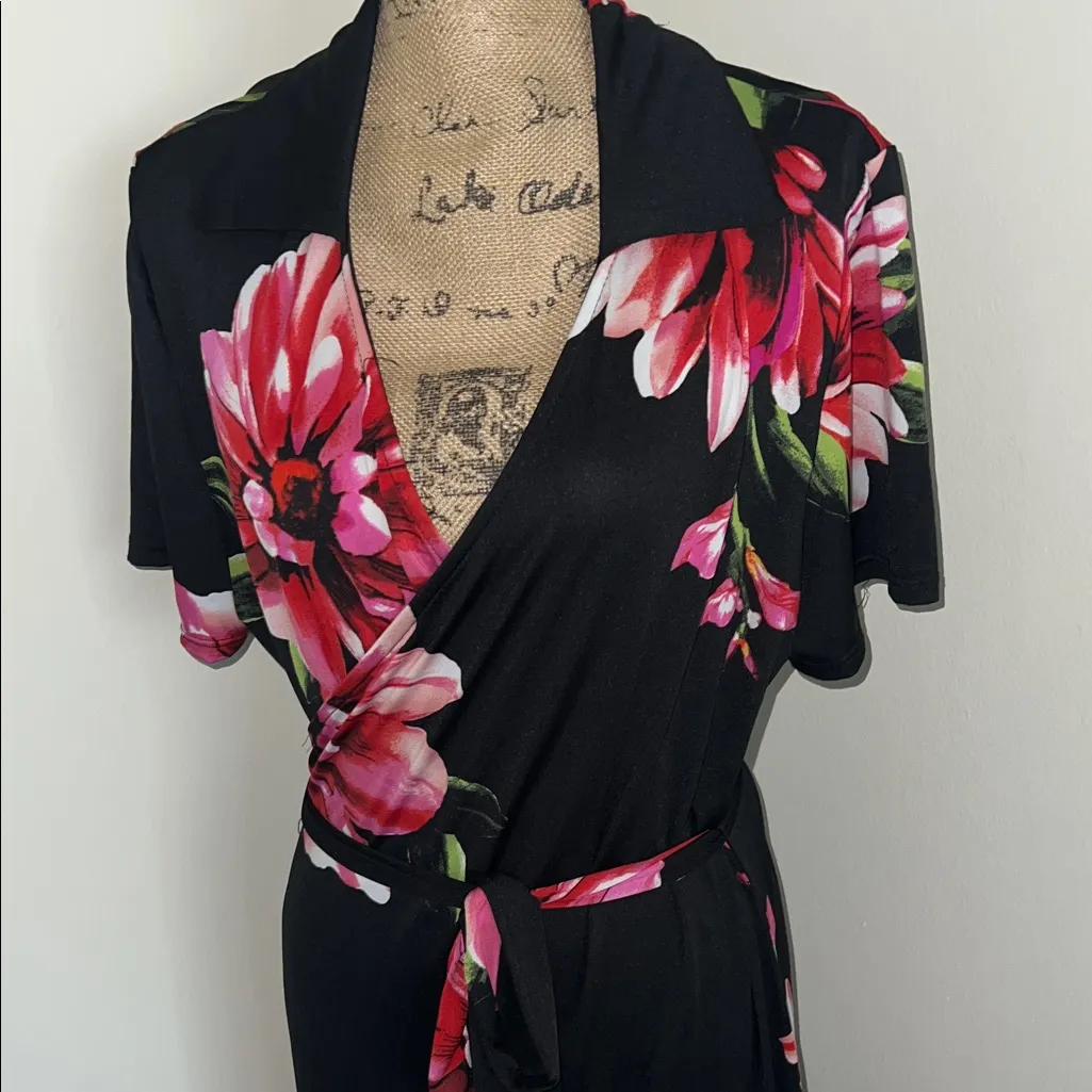 Ashley Stewart Floral Wrap Dress - Black and Pink - Image 3