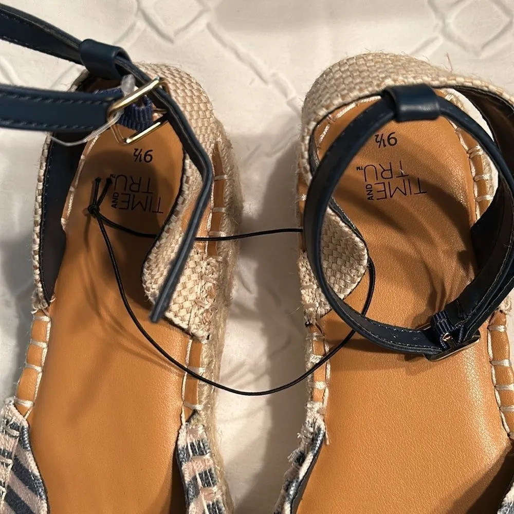 Time and Tru Stripe Ankle Strap Espadrille Shoes(Size 9.5) Blue - Image 8