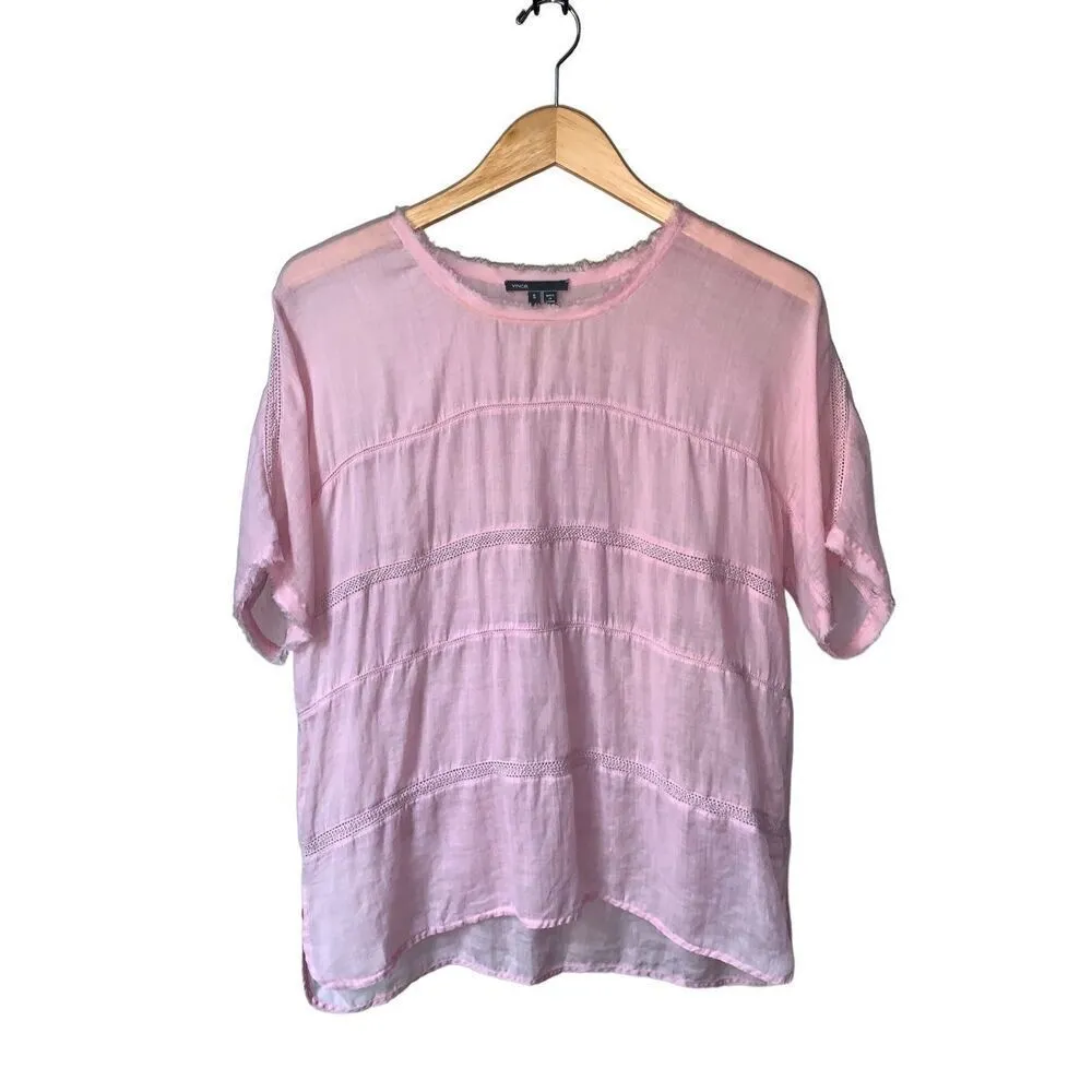 Vince 100% Ramie Lace Insert Top- Peony - Image 7