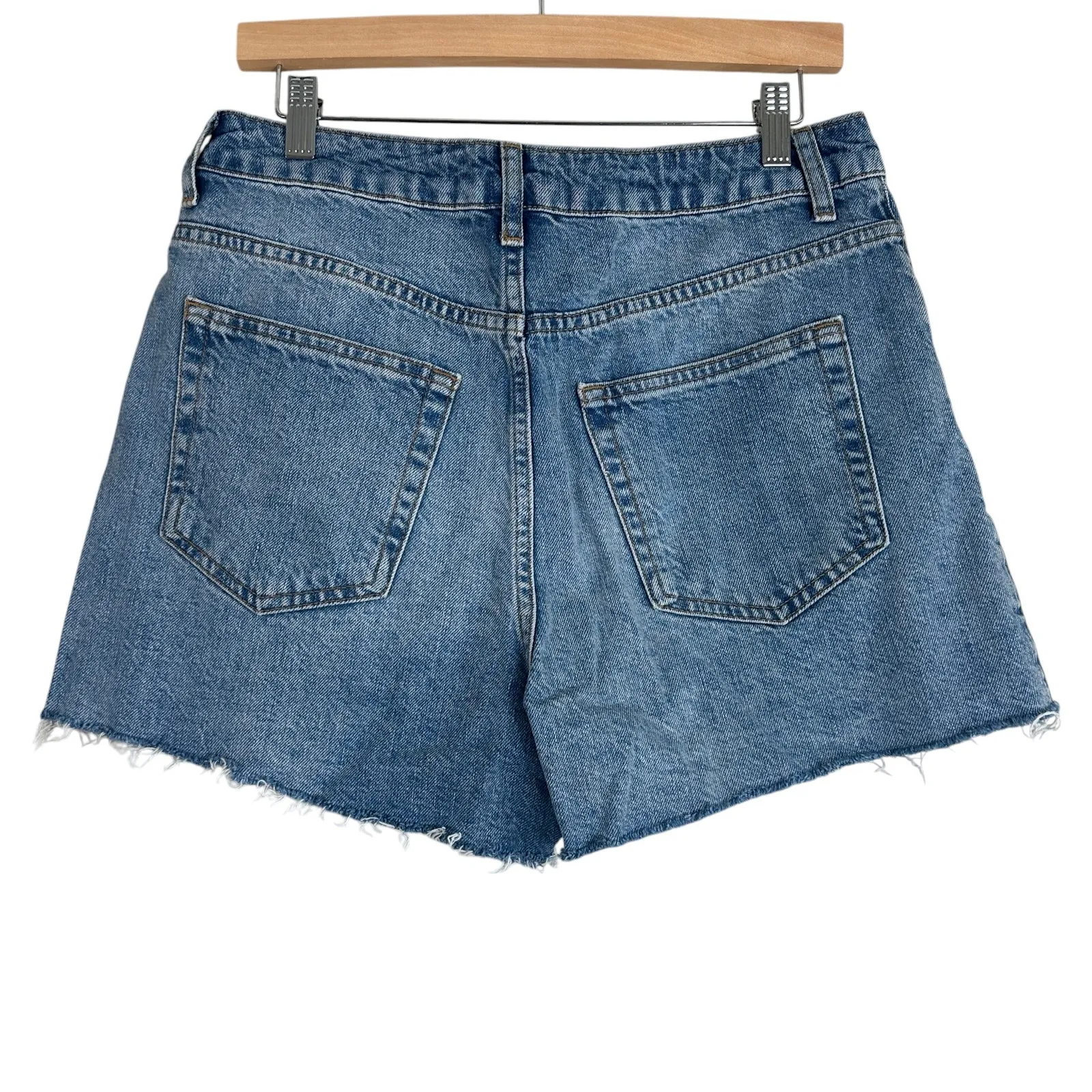 Topshop Denim Shorts Womens 8 Medium Wash Raw Hem High Rise Y2K Tomboy Casual - Image 2