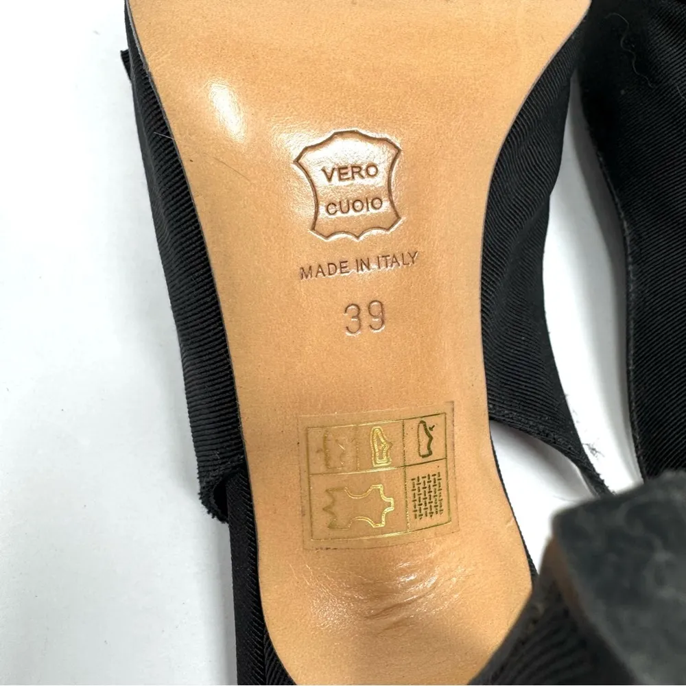 LERRE black fabric buckle sling back heels, made in Italy, Size 39 - Image 10