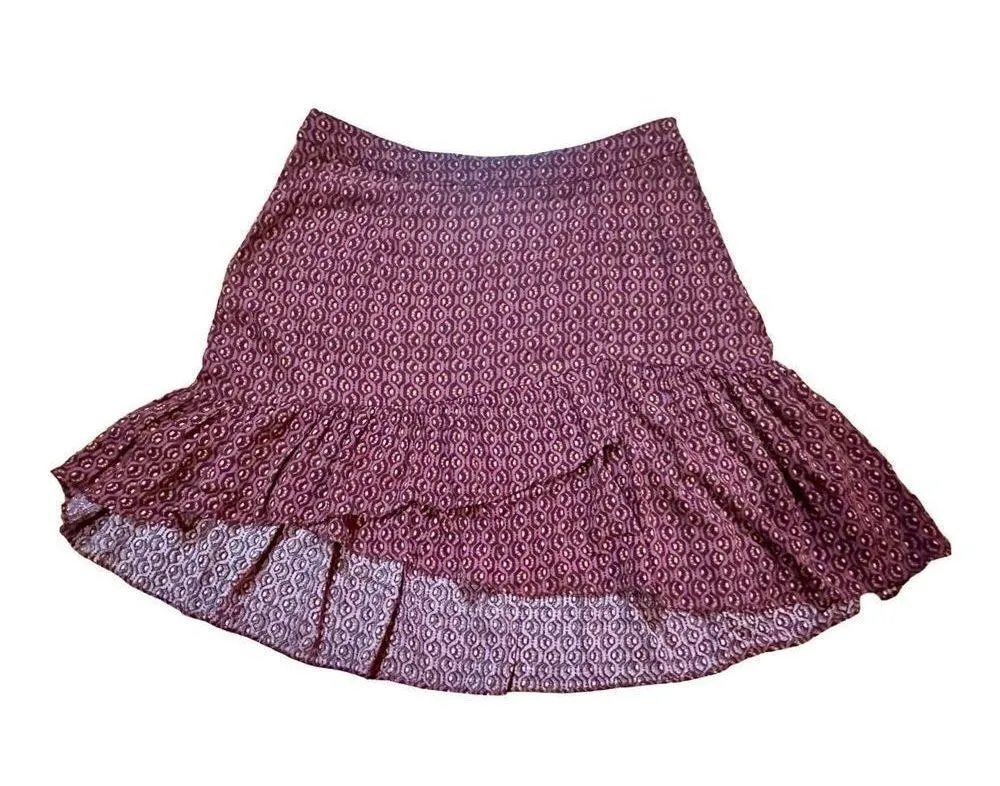 Free People Nadia Red Geometric Hexagon Pattern Asymmetric Ruffle Hem skirt - Image 2