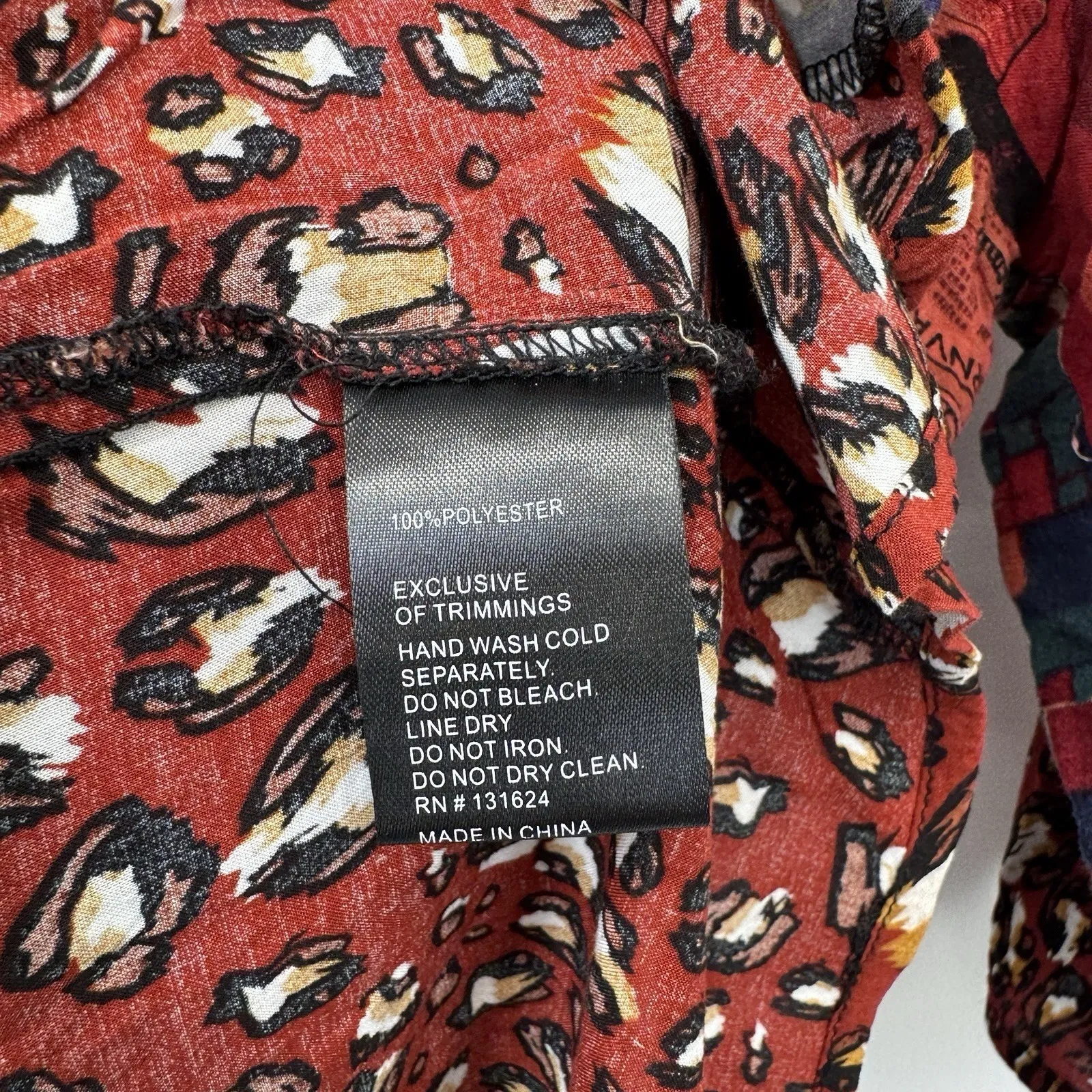 Calessa Top Womens PL Black Animal Print Floral Embroidered Boho Polyester Size undefined - Image 7