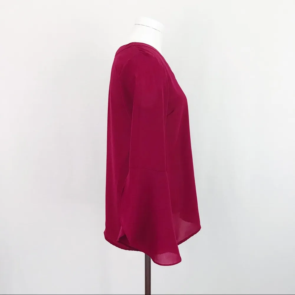 V-Neck Bell Sleeve Blouse in Deep Fuchsia | Size S - Image 4