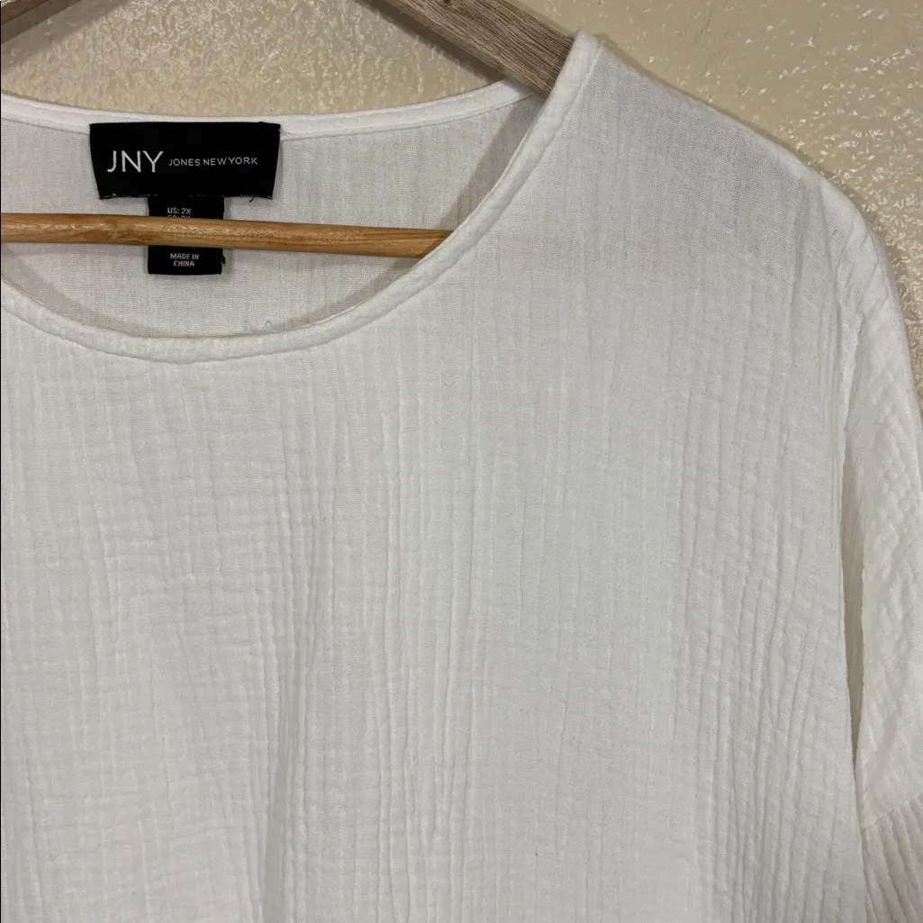 Jones New York Flowy Cotton Gauze White Blouse with Black Trim Size 2X - Image 2