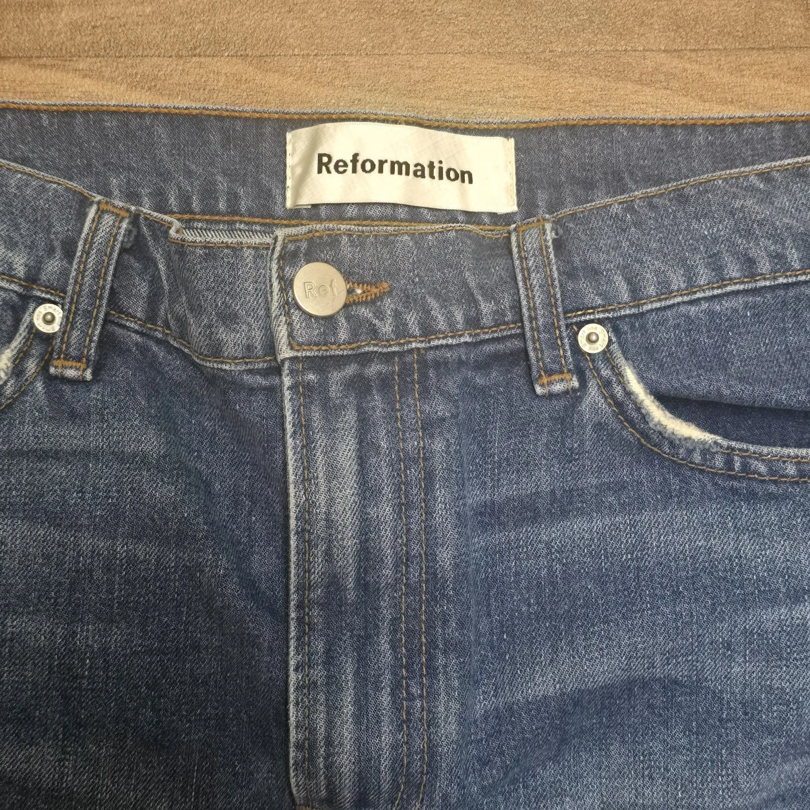 Reformation Denim Mini Skirt Size 29 Two Tone Celtic Wash‎ High Rise Blue - Image 3