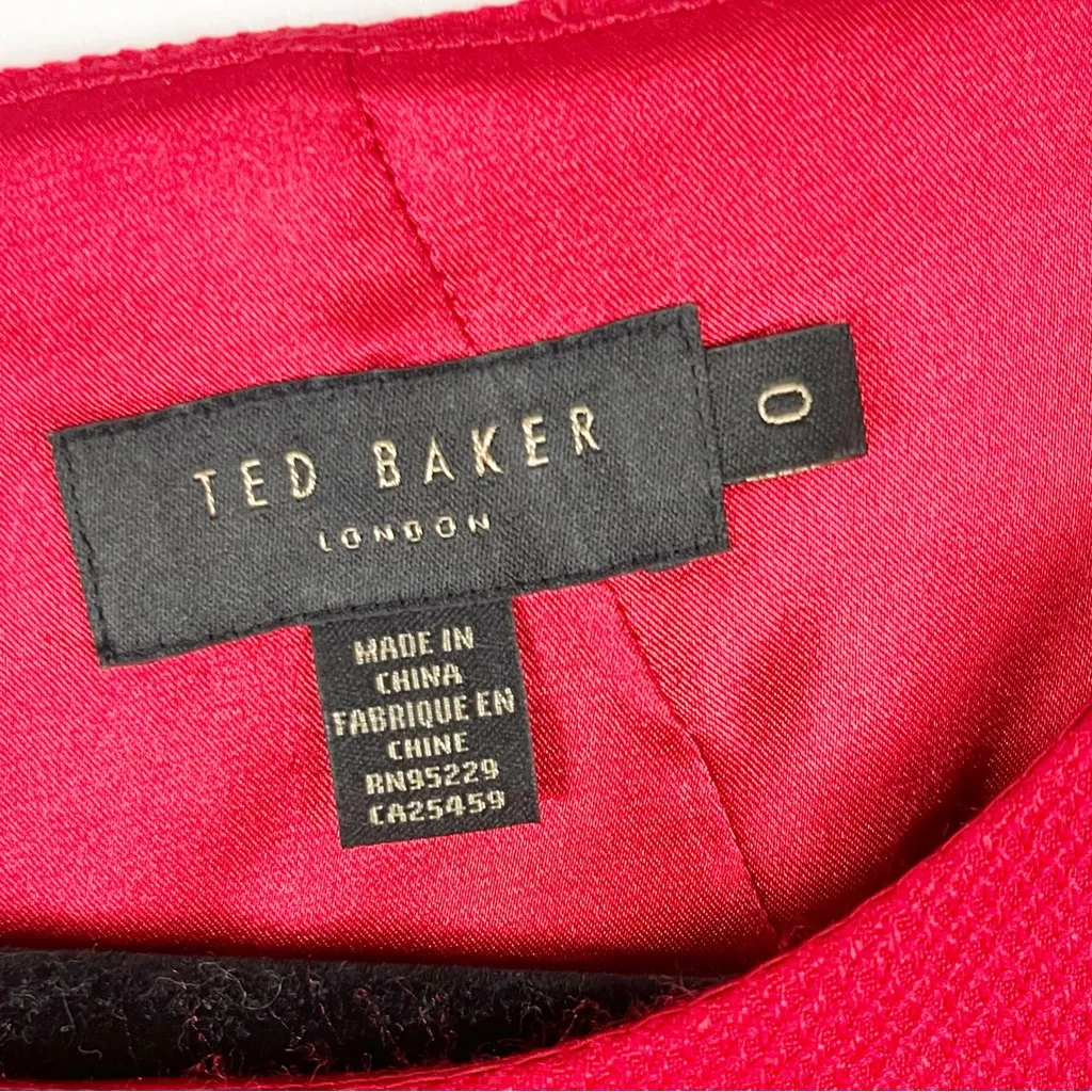 TED BAKER Nuhad Red Bow Waist Back Zipper Tulip Pleated Holiday Party Dress 2 - Image 3