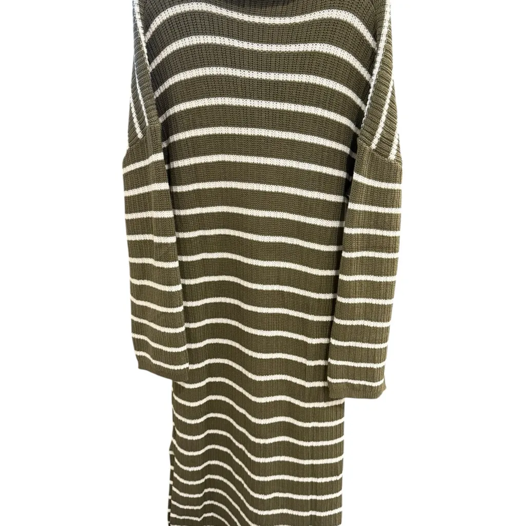 NWT Merokeety Full-Length Olive Green and White Striped Sweater Dress - Image 3