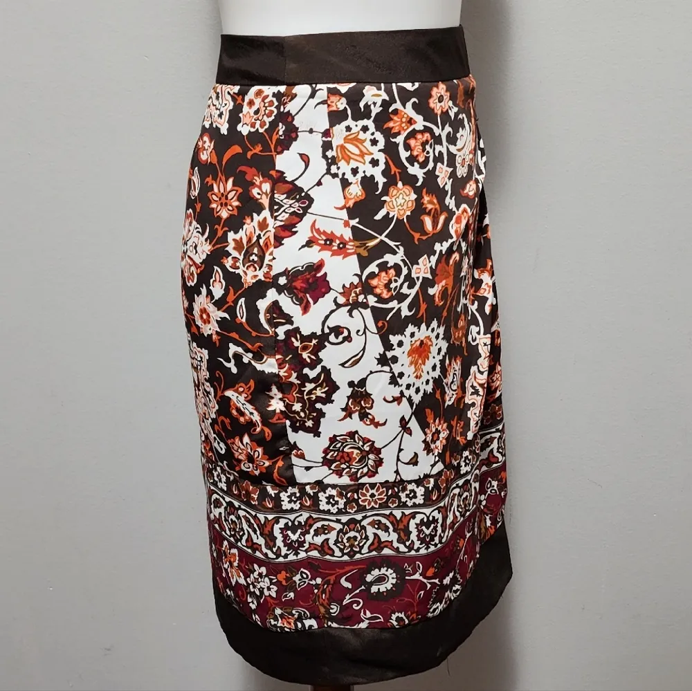 NY&CO brown orange floral wrap skirt size 0 - Image 3