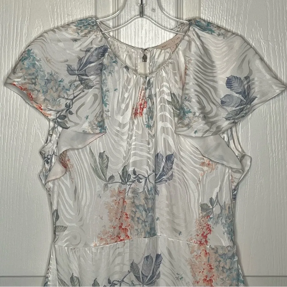 Rebecca Taylor Sz 4 Silk Blend Short Sleeve Hydrangea Floral Dress Snow Combo - Image 2