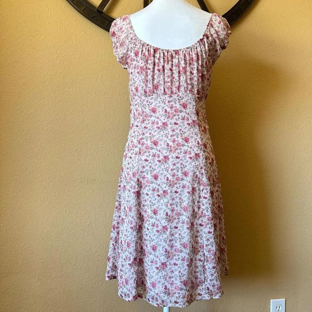 ORSAY Puff Sleeve Milkmaid Dress Floral Feminine Sheer Lined Size UK 36 US 4 - Image 4