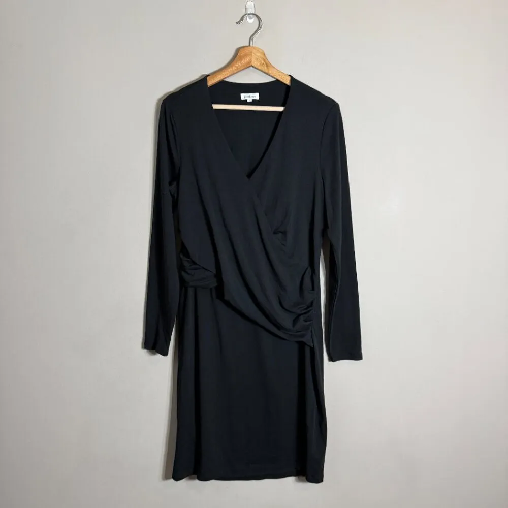 Sundance Criss Cross Draping V-Neck Knee Length Wrap Dress Women's Large Black - Image 4
